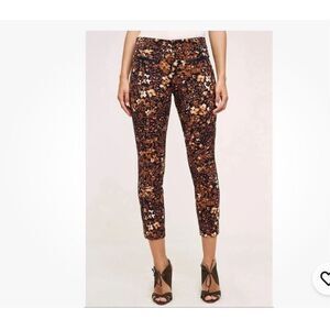 Anthropologie The Essential Slim Autumn Floral Trouser Pants cotton blend sz 10